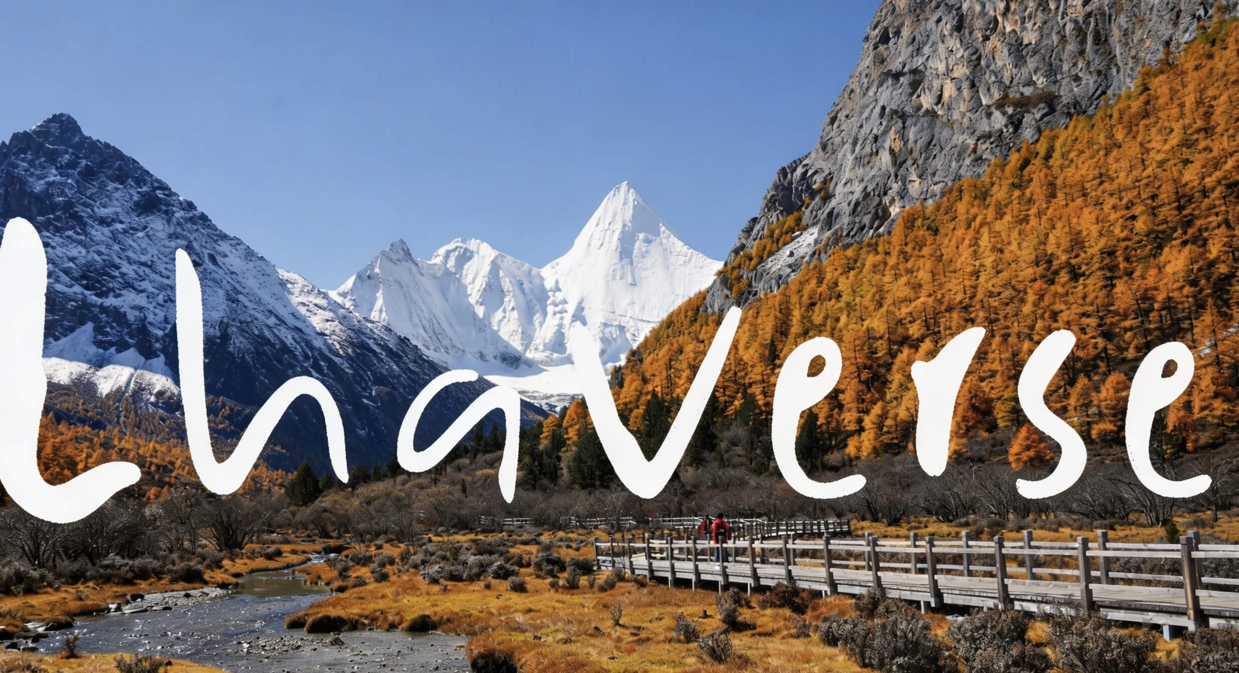 Lhaverse hand-lettered over an autumn valley